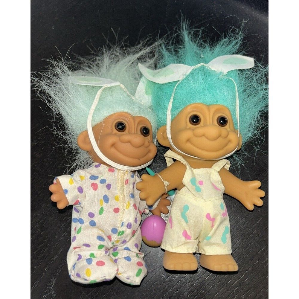Vintage Easter‎ Bunny Troll Doll Overalls/Bunny Ears 5 & Easter Bunny Rabbit Lot
